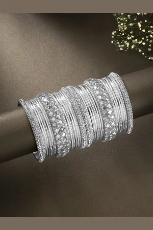 Peora Set of 32 Silver Plated Bridal Chuda Bangles