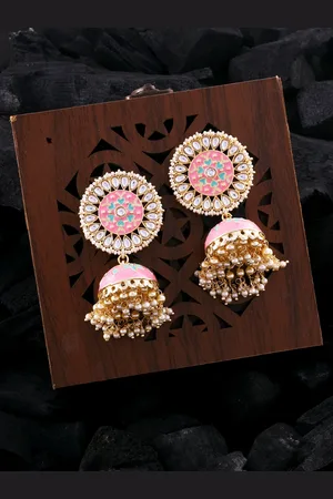 LAIDA Gold-Plated & Pink Dome Shaped Jhumkas