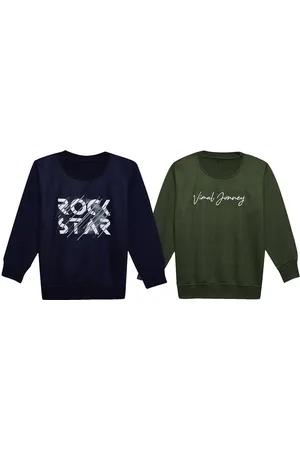 VIMAL JONNEY Kids Pack Of 2 Typography Printed Cotton Fleece Pullover