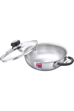 Prestige Tri-ply Splendor Silver Stainless Steel Induction Base Kadai With Glass Lid-2.7L