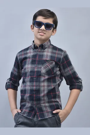 Crimsoune Club Boys Classic Slim Fit Tartan Checks Casual Shirt