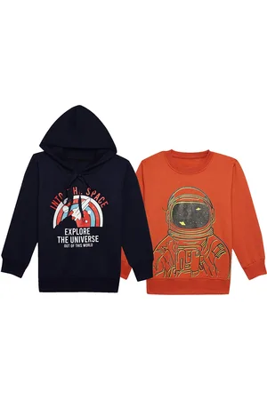 VIMAL JONNEY Unisex Kids Pack Of 2 Typography Printed Hooded Fleece Sweatshirt