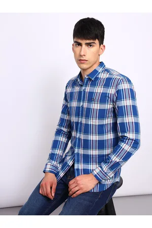 Lee Slim Fit Tartan Checks Spread Collar Long Sve Pocket Cotton Casual Shirt