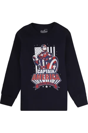 PROTEENS Boys Navy Blue & White Captain America Printed Cotton T-shirt