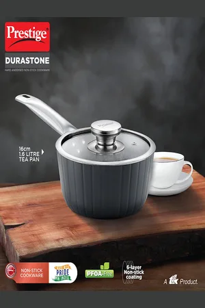 Prestige Durastone Hard Anodised Black Induction Base Sauce Pan With Glass Lid 1.6L