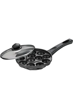 Prestige Omega Select Plus Black Non-Stick Paniyarakkal Pan With Glass Lid-12 Pits