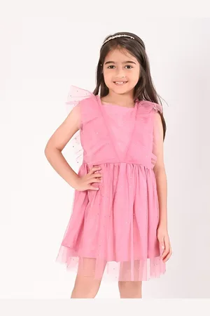 BONKIDS Girls Embellished Ruffles Cotton Fit & Flare Dress
