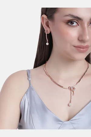 ESTELE Rose Gold Plated Beautiful Bowline Necklace Set with Crystals for Women