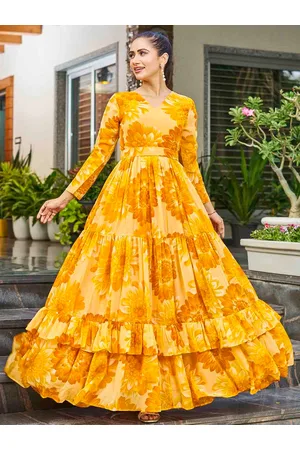 CHANSI Floral Printed Georgette Layered Tiered Belted Maxi Dress