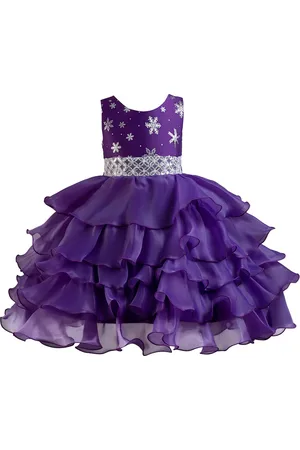 Stylecast Girls Purple Floral Print Sleeveless Layered Balloon Midi Dress