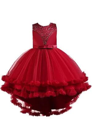 Stylecast Girls Maroon Embellished High-Low Maxi Gown Dress