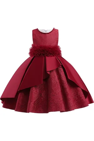 Stylecast Girls Maroon Self Design Fit & Flare Midi Dress