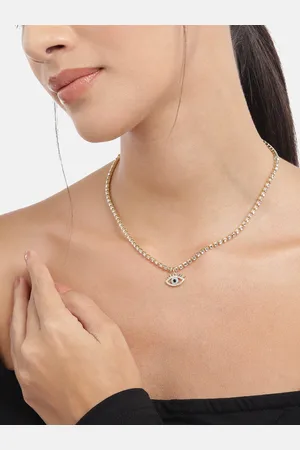 Carlton London Women Gold-Plated CZ Studded Evil Eye Enamelled Necklace