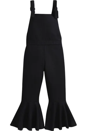 Stylecast Girls Black Shoulder Straps Sleeveless Ruffled Capri Jumpsuit