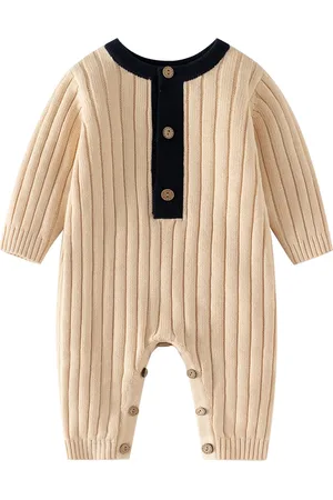 Stylecast Kids Beige Striped Cotton Rompers