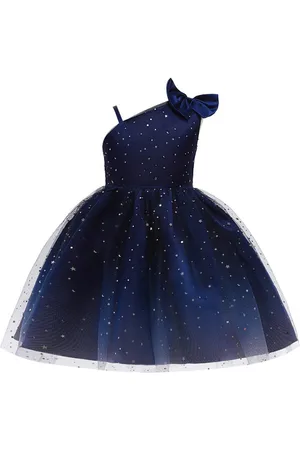 Stylecast Navy Blue Girls Stars Embellished Balloon Dress With Bow