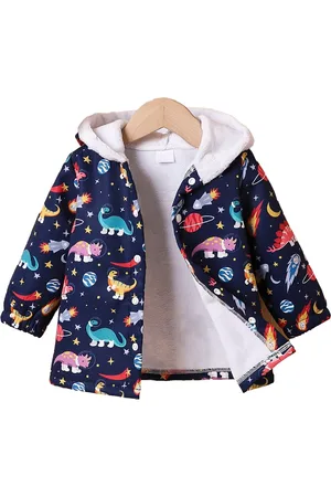 Stylecast Boys Navy Blue Conversational Printed Hooded Bomber Jacket
