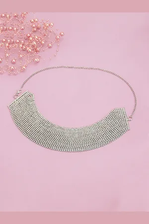 Carlton London Women Rhodium-Plated CZ-Studded Choker Necklace