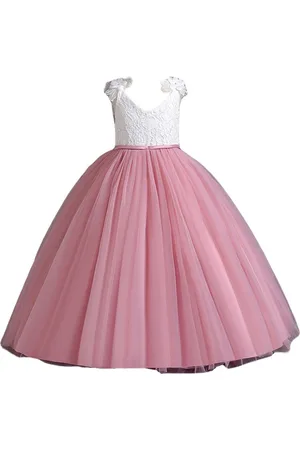 Stylecast Girls Pink Self Design V-Neck Gathered Detailed Maxi Dress