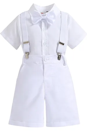 Stylecast Boys White Shirt Collar Short Sleeves Shirt With Shorts & Suspenders