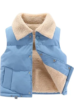 Stylecast Kids Blue & Beige Shirt Collar Slim Fit Waistcoat