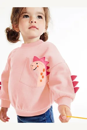 Stylecast Girls Pink Applique Detail Round Neck Cotton Pullover