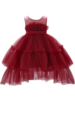 Stylecast Girls Red Round Neck Layered Gown Maxi Dress
