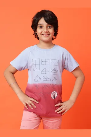 TALES & STORIES Boys Blue & Maroon Colourblocked Round Neck T-shirt