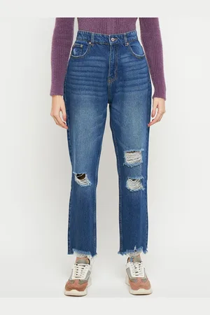 MADAME Women Mid-Rise Mildly Distressed Light Fade Cotton Jeans