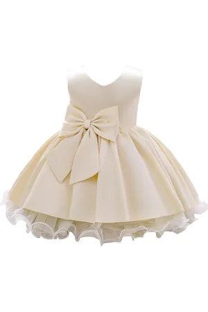 Stylecast Girls Champagne V-Neck Bow Fit & Flare Mini Dress