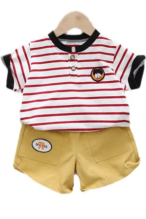 Stylecast Kids Red Striped Pure Cotton T-shirt With Short