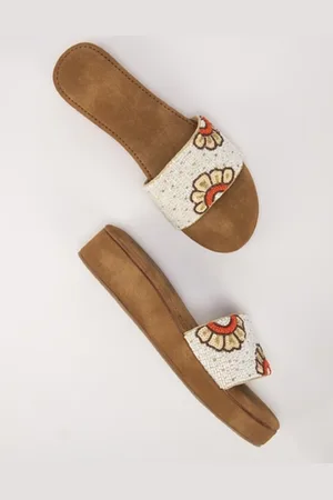 THE WHITE POLE Embellished Suede Platform Ethnic Heels