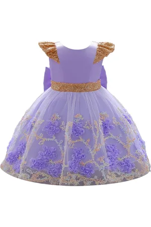 Stylecast Girls Purple Floral Embroidered Bow Fit & Flare Midi Dress