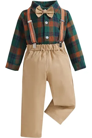 Stylecast Boys Khaki Checked Shirt & Trousers With Suspenders