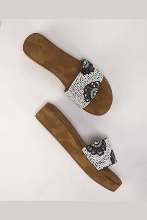THE WHITE POLE Embellished Suede Ethnic Platform Heels