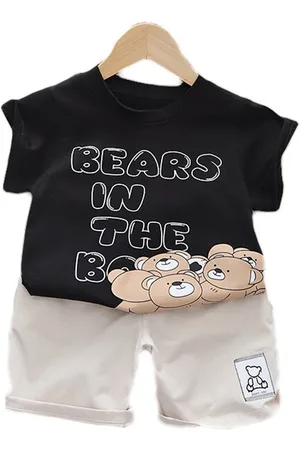 Stylecast Kids Black Typography Printed Pure Cotton T-shirt With Shorts Clothing Set