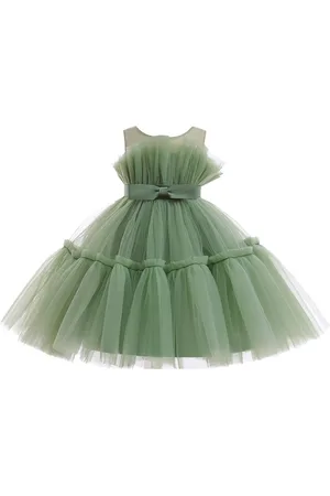 Stylecast Girls Green Round Neck Bow Party Balloon Dress