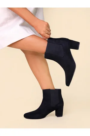 MONROW Black PU Block Heeled Boots