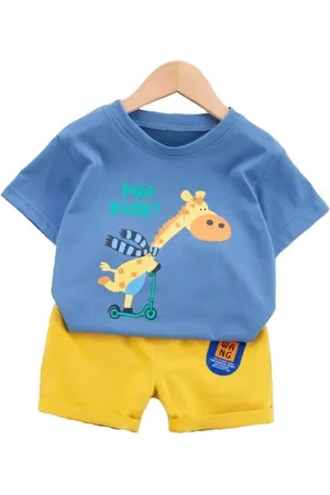 Stylecast Kids Blue Printed Pure Cotton T-shirt with Shorts Clothing Set