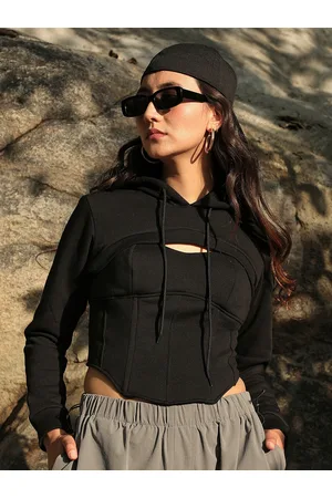 Campus Cut-Out Detail Lace-Up Hooded Crop Cotton Top