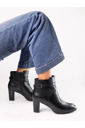 MONROW Black PU Block Heeled Winter Boots With Buckle Details