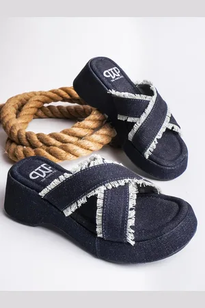 THE WHITE POLE Textured Canvas Platform Heels