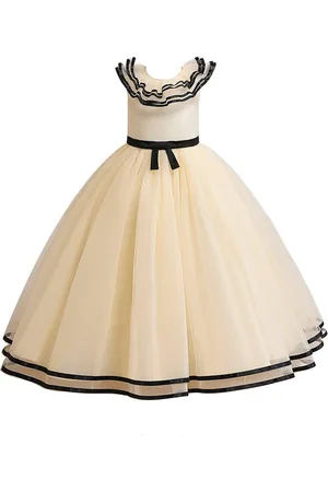 Stylecast Girls Beige Round Neck Flutter Sleeve Net Maxi Dress