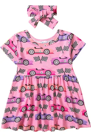 Stylecast Girls Pink & Black Graphic Printed Fit and Flare Mini Dress