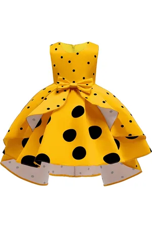 Stylecast Girls Yellow Polka Dot Printed Layered Fit & Flare Dress