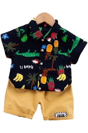 Stylecast Kids Black Printed Pure Cotton Shirt With Shorts