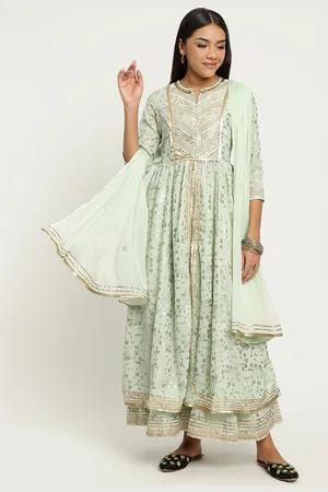 BE INDI Printed Anarkali Georgette Kurta Set with Sharara & Dupatta