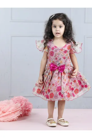 Cutiekins Girls Floral Print Flutter Sleeve Bow Fit & Flare Dress