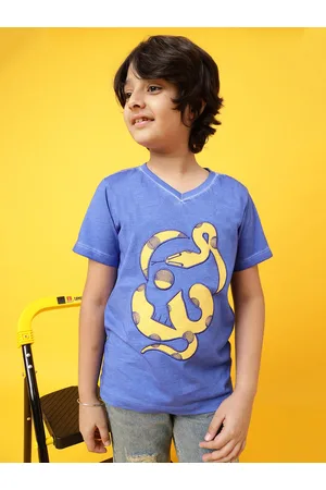 TALES & STORIES Boys Blue Embroidered V-Neck T-shirt
