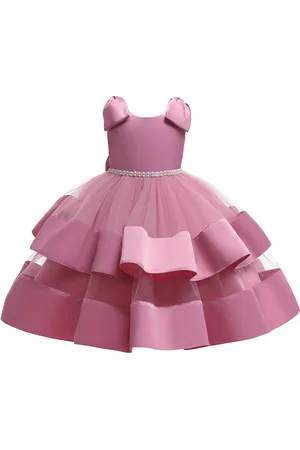 Stylecast Girls Pink Embellished Round Neck Sleeveless Layered Fit & Flare Midi Dress